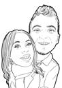 Funny Exaggerated Couple Caricature from Photos in Outline Style
