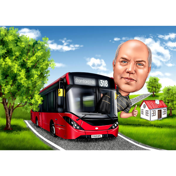 Caricatura de conductor de autobús de fotos: regalo personalizado