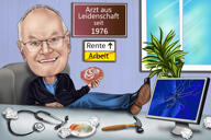Карикатура на доктора, рисунок на пенсии, подарок