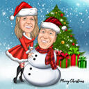 Merry Christmas Snowman Couple Caricature