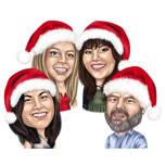 Santa Hats Corporate Group Christmas Caricature Digital Cards Drawn from Photos