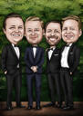 Dibujo de caricatura de padrinos de boda con fondo de puente