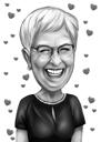 Caricatura della nonna in stile bianco e nero