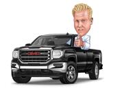 Homem em carro conversível com adereços