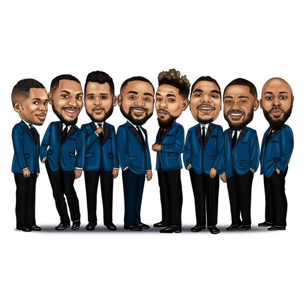 Caricatura de padrinos de boda con esmoquin
