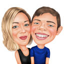 Karikatuur van moeder en zoon, gebaseerd op een foto.