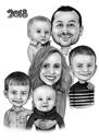 Caricature de groupe de classe en noir et blanc : enfants avec dessin de l'enseignant