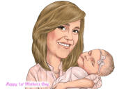 Cartoonportret van een moeder met baby als Moederdagcadeau