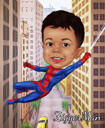 Spider Kid Movie geïnspireerde karikatuur in kleur Full Body Style