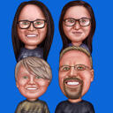 Família com crianças caricatura retrato em fundo azul