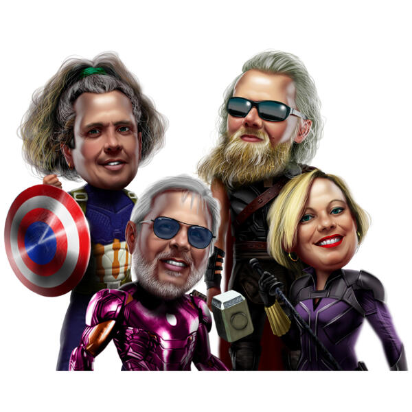 Exaggerated Superhero Friends Caricature