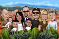 Caricatura di una grande famiglia in fattoria