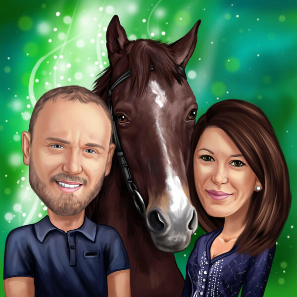 Couple with Horse Caricature