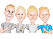 School Kids Group Caricature from Photos in Color Style