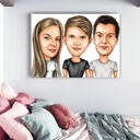 Caricature de style exagéré de trois personnes à partir de photos imprimées sur toile