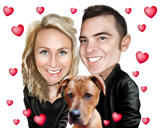 Een stel met een hond als karikatuur voor Valentijnsdag.