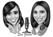 Hôte de podcast en style noir et blanc