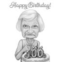 Man with Cake Birthday Caricature Gift in Monochrome Style