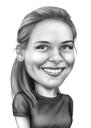Female Caricature from Photo: Black and White Style