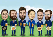Caricatura de padrinos de boda con aficiones personales