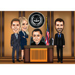 Tiesnesis ar juristu grupu karikatūra tiesā par likuma vīrieša dāvanu