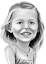 Baby Girl Caricature Portrait from Photo in Black and White Drawing Style
