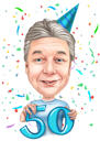 Divertente caricatura in stile esagerato, regalo per il 50° anniversario di compleanno