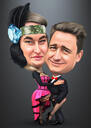 Glückliches Paar-Karikatur im Farbstil mit schwarzem Hintergrund von Foto