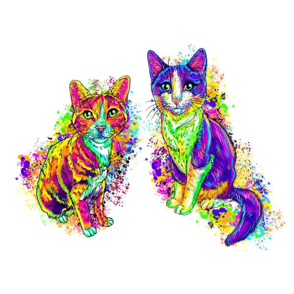 Ganzkörper-Karikaturporträt von hellen Regenbogenkatzen von Fotos