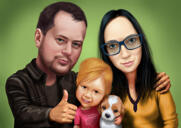 Cartoon-Familienporträt mit Haustieren