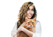 Besitzer mit Katzenporträt Zeichnung mit natürlichen Körperproportionen von Fotos