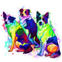 Dogs Group Portrait Caricature in Rainbow Watercolor