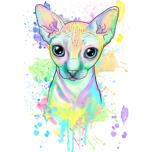 Caricature de chat Sphynx au style aquarelle pastel
