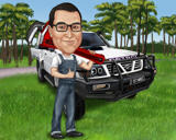 Auto Mechanic Cartoon with Car