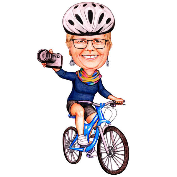 Desenho de retrato de bicicleta segurando a câmera