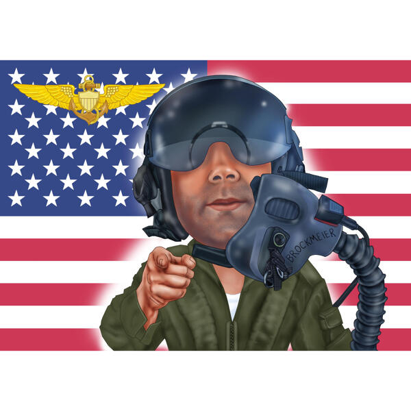 Caricatura militar personalizada de aviador naval