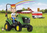 Man with Tractor Colored Full Body Drawing