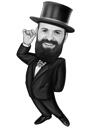 Party Show Man Cartoon Portrait from Photos in Black and White Style
