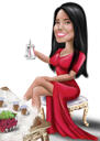 Lady in Red Caricature from Photos
