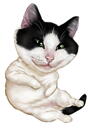 Kresba karikatury kočky v celotělovém typu s jednobarevným pozadím z fotografie