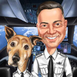 Pilot with Dog Caricature from Photos
