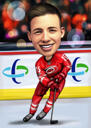 Hockeyspelare karikatyr i färgstil med Hockey Rink bakgrund