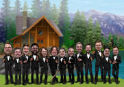 Groomsmen Caricature with House Background