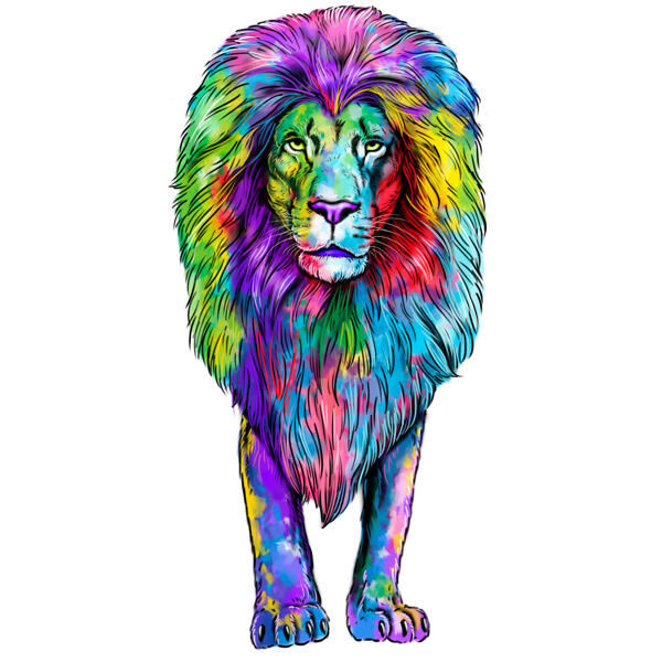 Leijonakuninkaan muotokuva akvarellisateenkaarityyliin