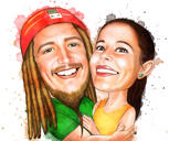 Caricatura de pareja en acuarela para regalo de San Valentín