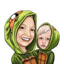 Mother with Kid Cartoon Portrait