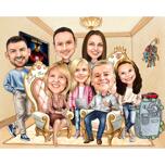 Caricatura familiar personalizada en estilo lápiz