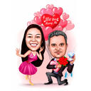 Caricature de couple faisant une demande en mariage, cadeau pour la Saint-Valentin