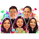 Group Friends Caricature in Watercolor Style
