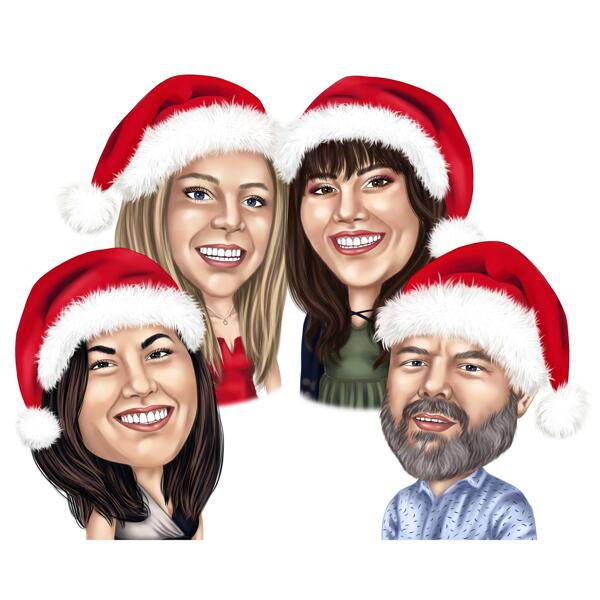 Santa Hats Kurumsal Grup Noel Karikatürü Fotoğraflardan Çekilmiş Dijital Kartlar